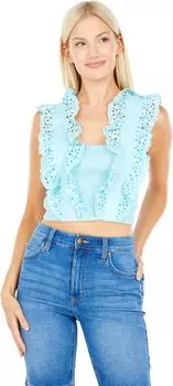 Топ BCBGMAXAZRIA Eyelet Ruffle Top, цвет Aquamarine