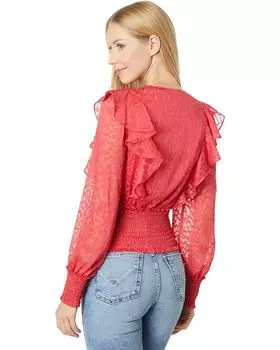 Топ BCBGMAXAZRIA Printed Woven V-Neck Top, цвет Scarlet