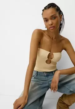Топ BEADED-BANDEAU Bershka, кремовый