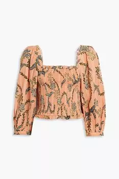 Топ Benison из хлопковой марли с принтом и сборками JOIE, персиковый