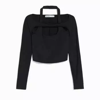 Топ Bershka Collar Detail, черный