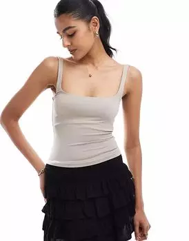 Топ Bershka с квадратным вырезом, облегающий фигуру, серо-коричневого цвета