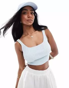 Топ Bershka с квадратным вырезом в рубчик нежно-голубого цвета