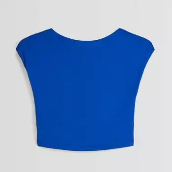 Топ Bershka Short Sleeve Open Back Nylon Blend, синий