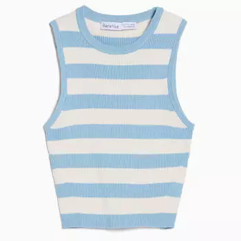 Топ Bershka Striped Knit, голубой