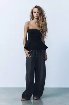 Топ без бретелек из шерсти ZARA, черный