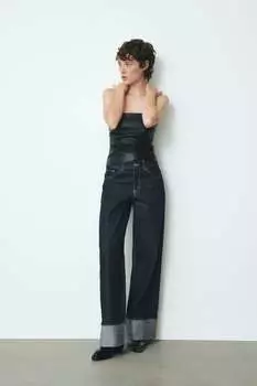 Топ без бретелек с эффектом кожи ZARA, черный