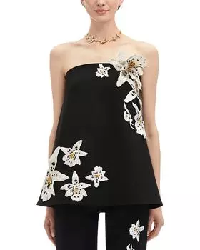 Топ без бретелек с аппликацией «Орхидея» Oscar de la Renta, черный