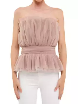 Топ без бретелек с тюлевыми полосками Endless Rose, серо-коричневый