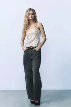 Топ без бретелек со стразами ZARA, кава