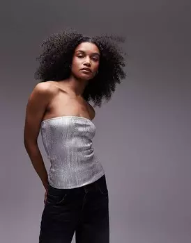 Топ без бретелек Topshop – с эффектом серебряной фольги