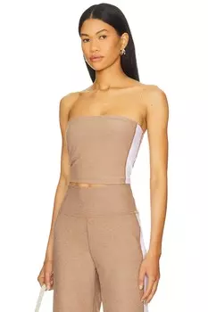 Топ без бретелек в полоску Spacedye Beyond Yoga, desert sand heather & cloud white