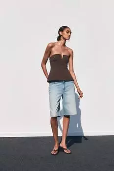 Топ без бретелек ZARA, коричневый