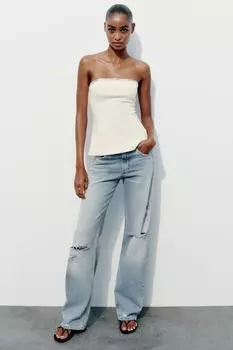Топ без бреточек со стразами ZARA, белый