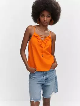Топ без льна с рюшами Mango Simo, оранжевый