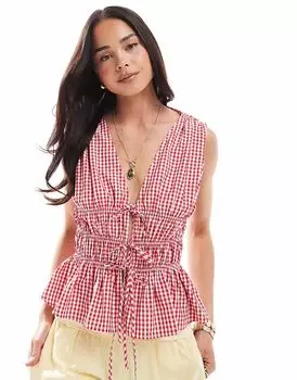 Топ без рукавов ASOS DESIGN с завязкой на талии в красную клетку