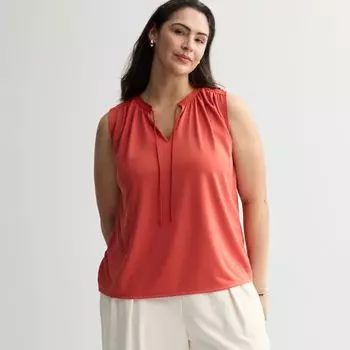 Топ без рукавов больших размеров с завязками спереди и вырезом-замочной скважиной Nine West, цвет autumn tree