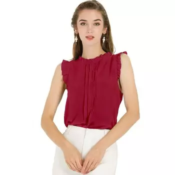 Топ без рукавов для женщин, деловые офисные блузки с винтажным цветочным принтом и рюшами ALLEGRA K, цвет Burgundy