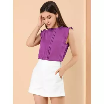 Топ без рукавов для женщин, деловые офисные блузки с винтажным цветочным принтом и рюшами ALLEGRA K, цвет Dark Blue