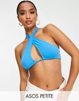 Топ без рукавов и завязками на шее ASOS DESIGN Petite, голубой