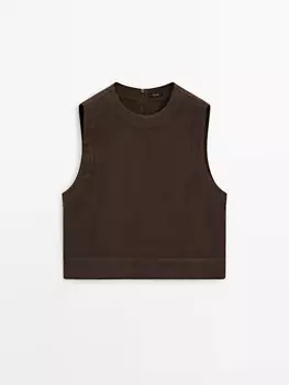 Топ без рукавов из 100% льна Massimo Dutti, коричневый