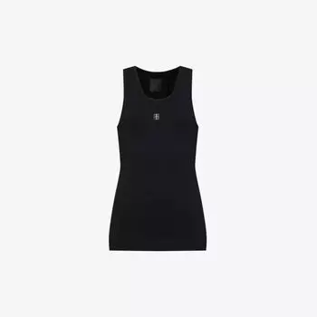 Топ без рукавов из эластичного хлопка с бляшкой-логотипом Givenchy, черный