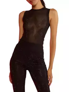 Топ без рукавов из кристаллической сетки Cynthia Rowley, черный