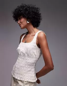 Топ без рукавов из поплина со сборками Topshop цвета слоновой кости