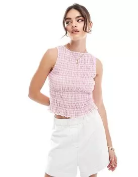 Топ без рукавов из розовой клетчатой ткани с рюшами ASOS DESIGN