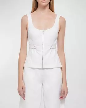 Топ без рукавов на молнии с прострочкой Dolce SIMKHAI, цвет White