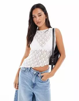 Топ без рукавов с асимметричным подолом из кружева ASOS DESIGN цвета слоновой кости