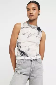 Топ без рукавов с цветочным принтом и драпировкой River Island, бежевый