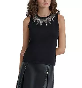 Топ без рукавов с декорированным вырезом DKNY, черный