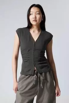 Топ без рукавов с гофрированным узором Weekday, серый