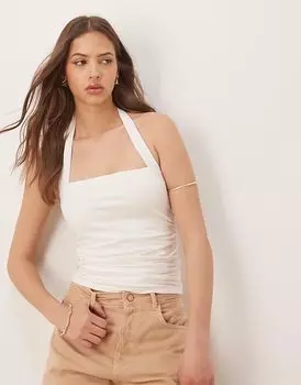 Топ без рукавов с квадратным воротом-халтер от Abercrombie & Fitch белого цвета