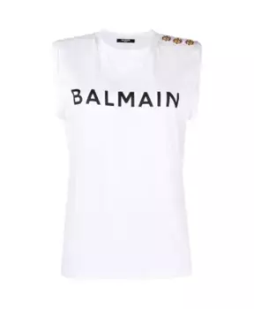Топ без рукавов с логотипом Balmain, белый