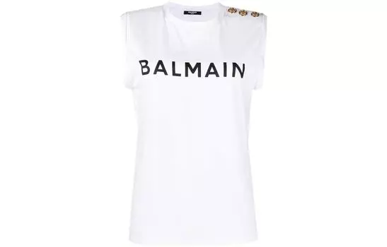 Топ без рукавов с логотипом BALMAIN, белый