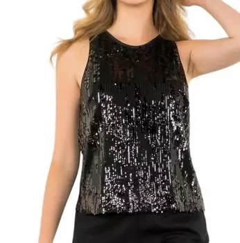 Топ без рукавов с пайетками черного цвета THML