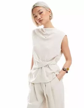 Топ без рукавов с воротником-хомутиком и перекрученной деталью на талии из льняной смеси ASOS DESIGN