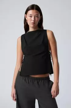 Топ без рукавов с вырезом лодочкой и завязками Weekday, черный