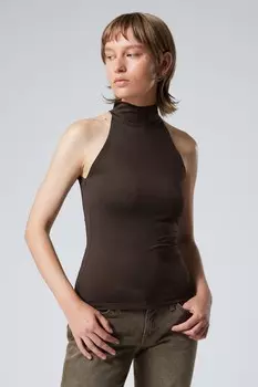 Топ без рукавов с высоким воротником и облегающим кроем Weekday, коричневый