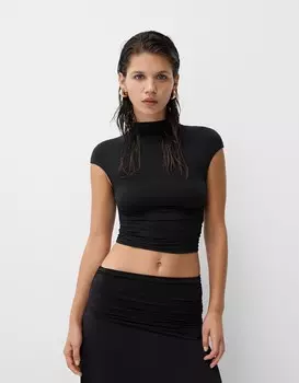 Топ без рукавов с высоким воротом Bershka, черный