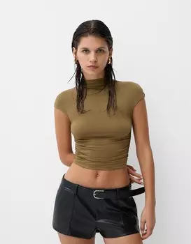 Топ без рукавов с высоким воротом Bershka, хаки