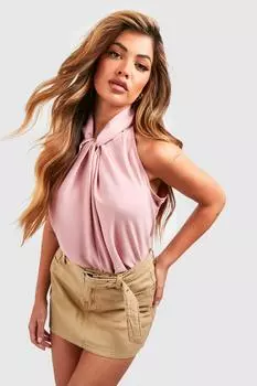 Топ без рукавов с завивным вырезом Boohoo, розовый