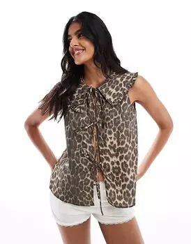 Топ без рукавов с завязкой на воротнике ASOS DESIGN с леопардовым принтом