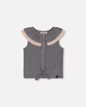 Топ без рукавов с завязкой спереди, черный и сверкающий розовый Deux par Deux