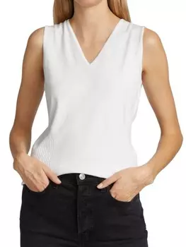 Топ без Рукавов Saks Fifth Avenue в рубчик с V-образным вырезом, белый
