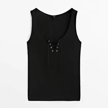 Топ без рукавов со шнуровкой Massimo Dutti, черный