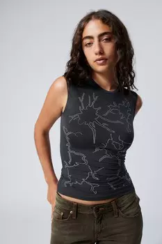 Топ без рукавов со стразами, облегающий крой. Weekday, серый