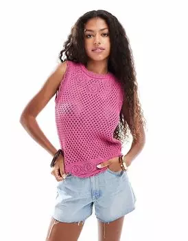 Топ без рукавов Vero Moda крючком с фестончатым краем цвета фуксии
